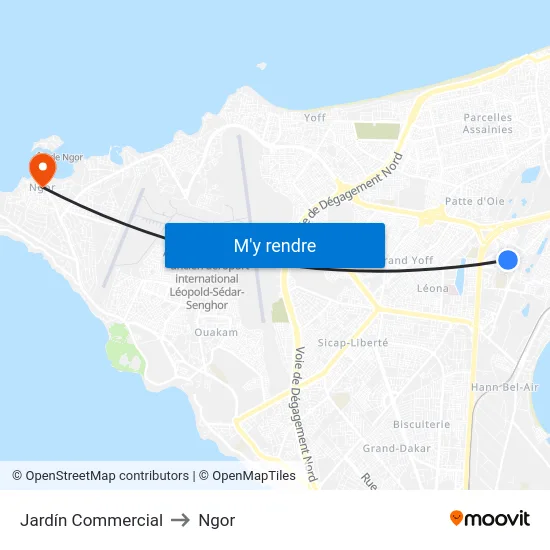 Jardín Commercial to Ngor map