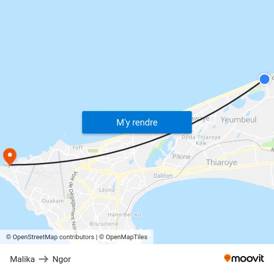 Malika to Ngor map