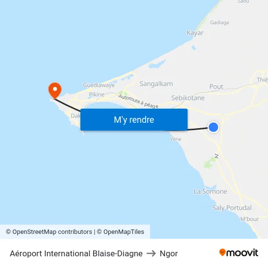 Aéroport International Blaise-Diagne to Ngor map