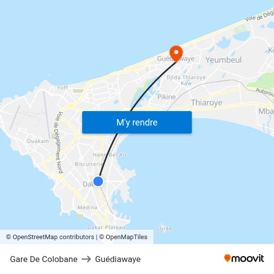 Gare De Colobane to Guédiawaye map