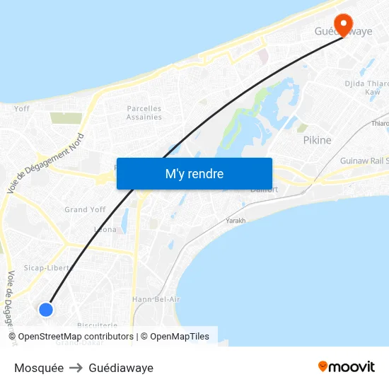 Mosquée to Guédiawaye map