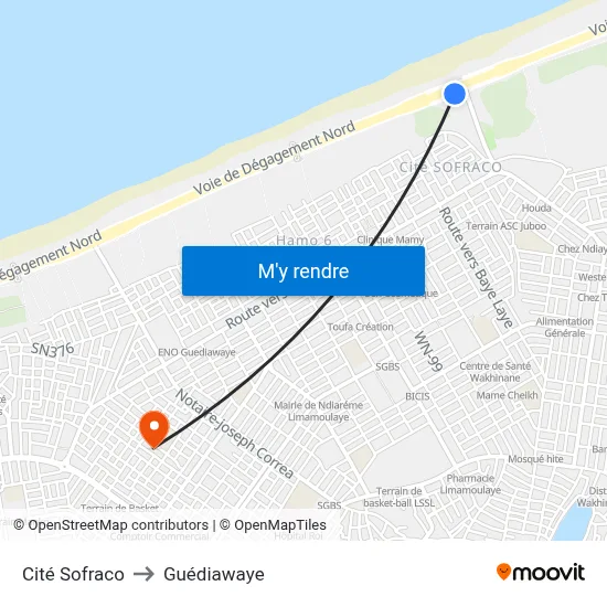 Cité Sofraco to Guédiawaye map