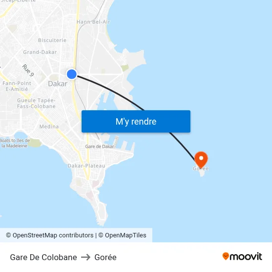 Gare De Colobane to Gorée map
