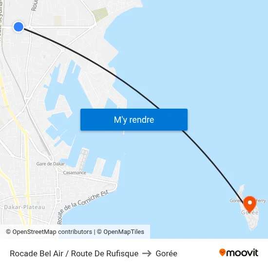 Rocade Bel Air / Route De Rufisque to Gorée map