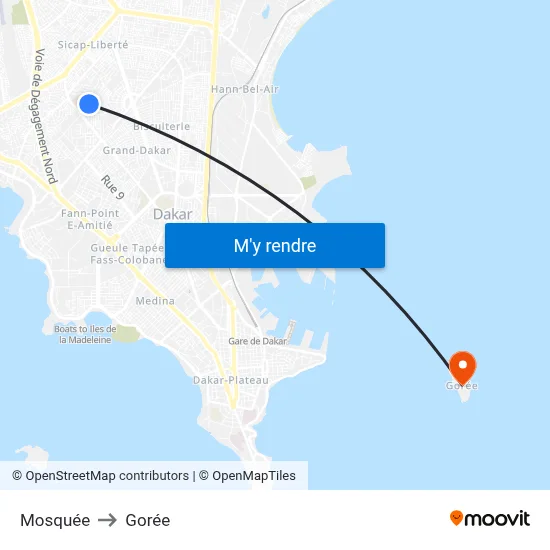 Mosquée to Gorée map