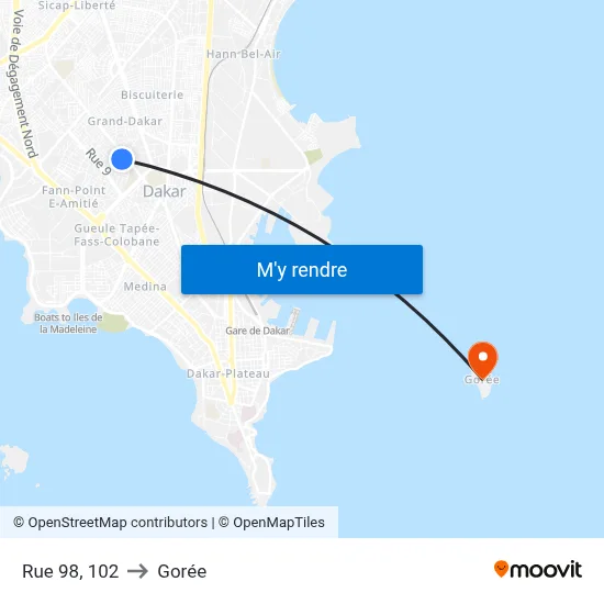 Rue 98, 102 to Gorée map