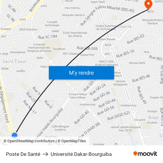 Poste De Santé to Université Dakar-Bourguiba map