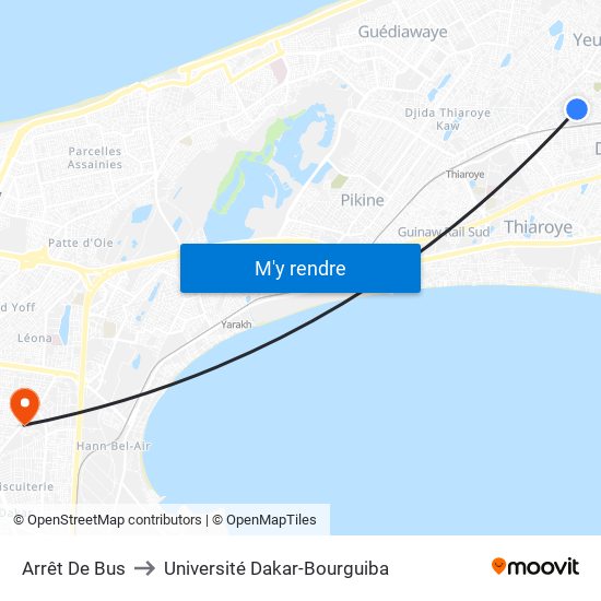 Arrêt De Bus to Université Dakar-Bourguiba map