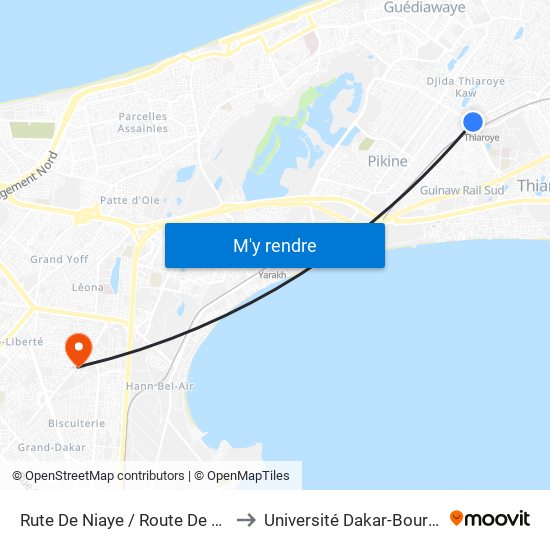 Rute De Niaye / Route De Malika to Université Dakar-Bourguiba map