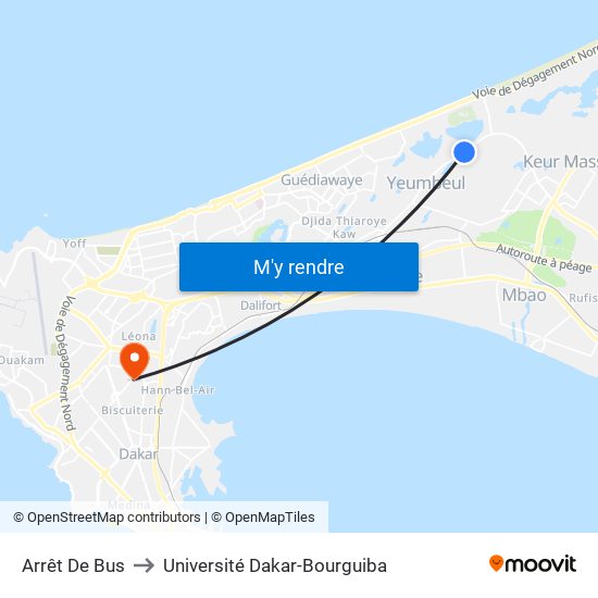 Arrêt De Bus to Université Dakar-Bourguiba map