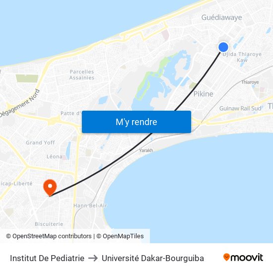 Institut De Pediatrie to Université Dakar-Bourguiba map