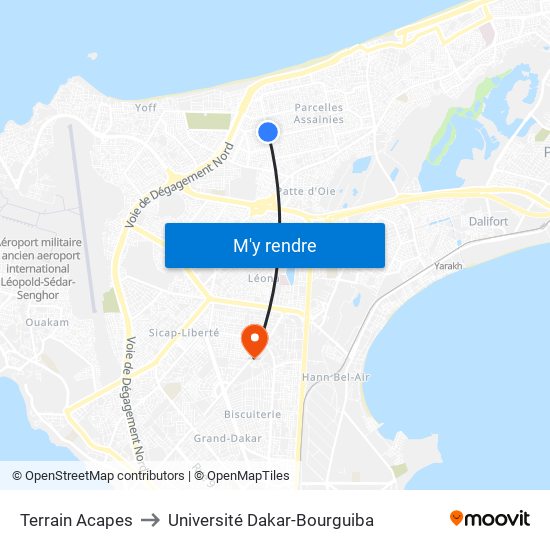 Terrain Acapes to Université Dakar-Bourguiba map