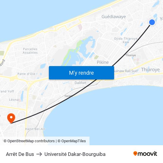 Arrêt De Bus to Université Dakar-Bourguiba map