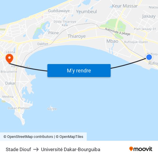 Stade Diouf to Université Dakar-Bourguiba map