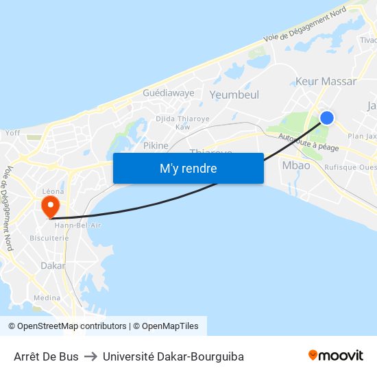 Arrêt De Bus to Université Dakar-Bourguiba map