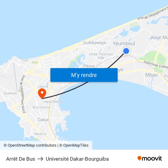 Arrêt De Bus to Université Dakar-Bourguiba map