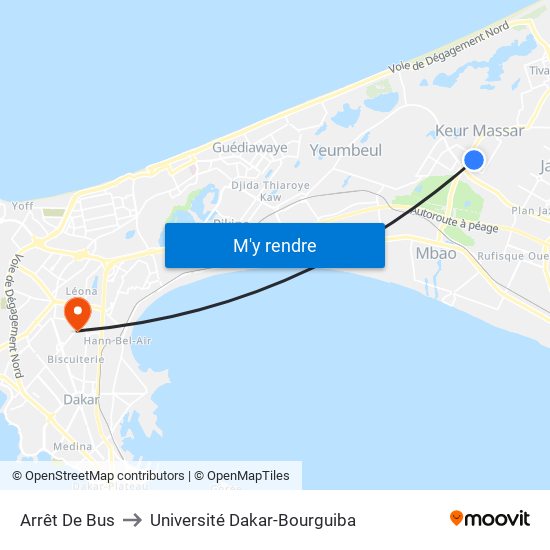 Arrêt De Bus to Université Dakar-Bourguiba map