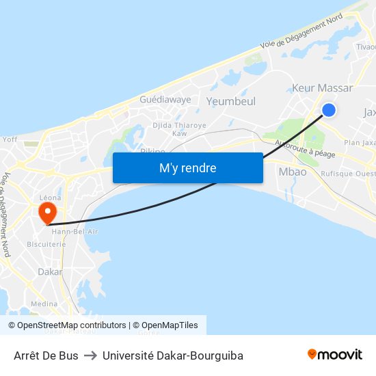 Arrêt De Bus to Université Dakar-Bourguiba map