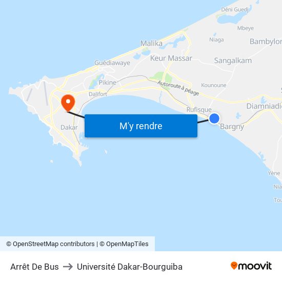 Arrêt De Bus to Université Dakar-Bourguiba map