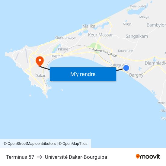 Terminus 57 to Université Dakar-Bourguiba map