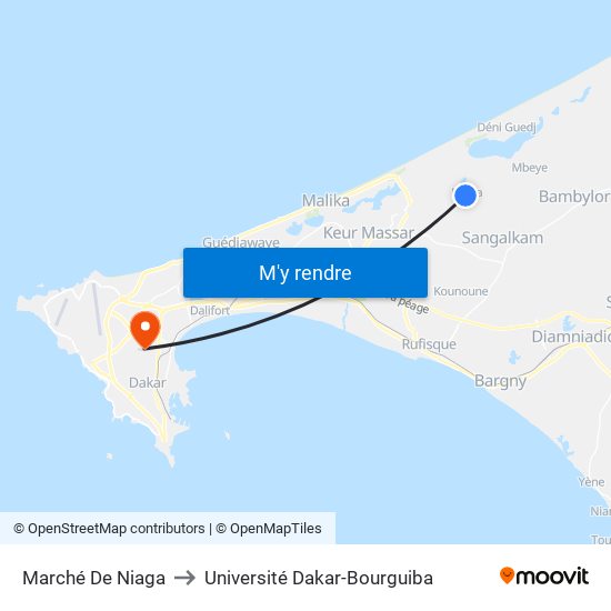 Marché De Niaga to Université Dakar-Bourguiba map