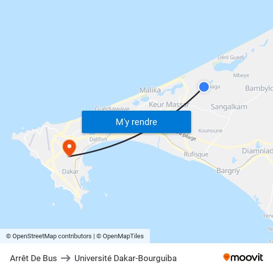 Arrêt De Bus to Université Dakar-Bourguiba map