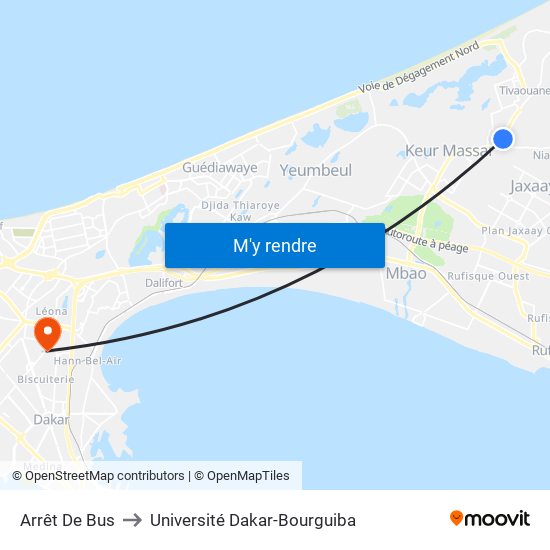 Arrêt De Bus to Université Dakar-Bourguiba map