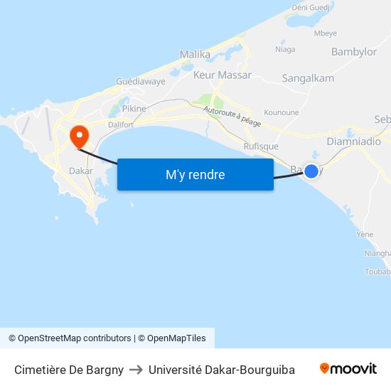 Cimetière De Bargny to Université Dakar-Bourguiba map