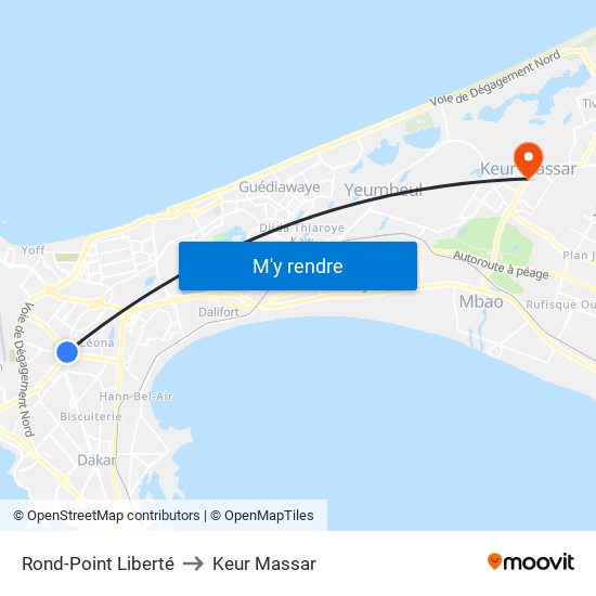 Rond-Point Liberté to Keur Massar map