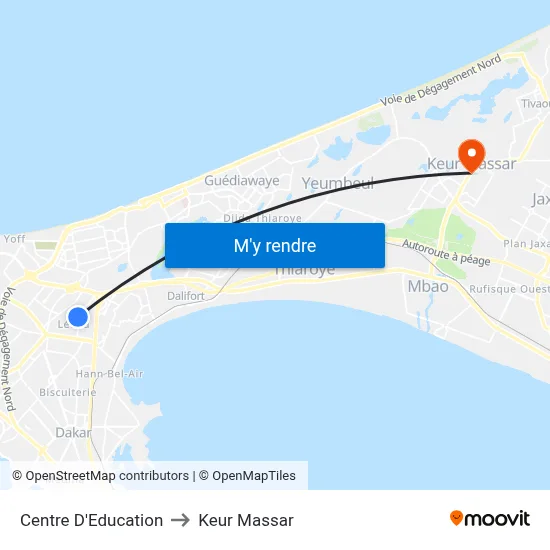 Centre D'Education to Keur Massar map