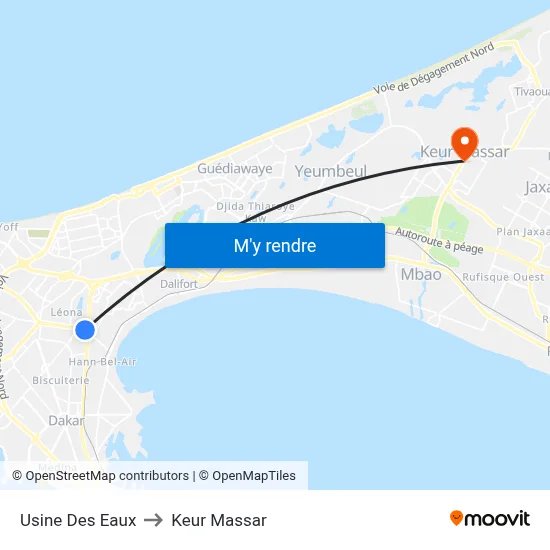 Usine Des Eaux to Keur Massar map