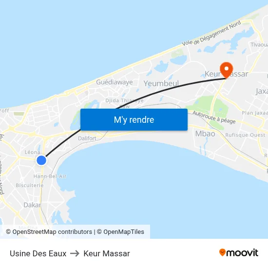 Usine Des Eaux to Keur Massar map