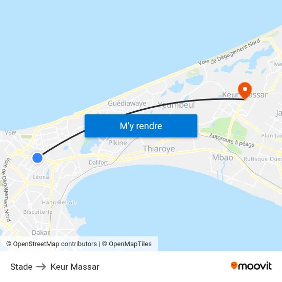 Stade to Keur Massar map