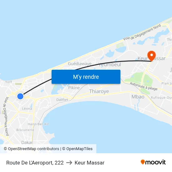 Route De L'Aeroport, 222 to Keur Massar map