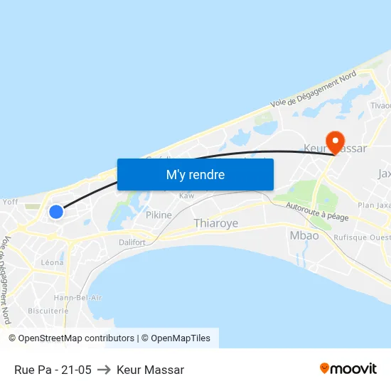 Rue Pa - 21-05 to Keur Massar map