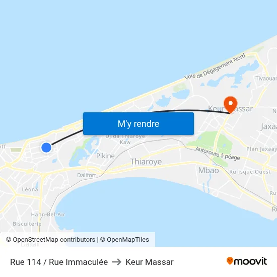 Rue 114 / Rue Immaculée to Keur Massar map