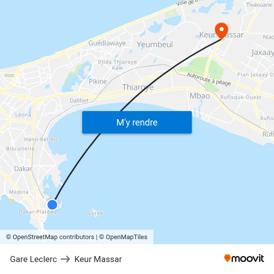 Gare Leclerc to Keur Massar map
