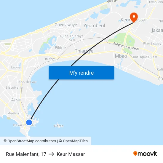 Rue Malenfant, 17 to Keur Massar map