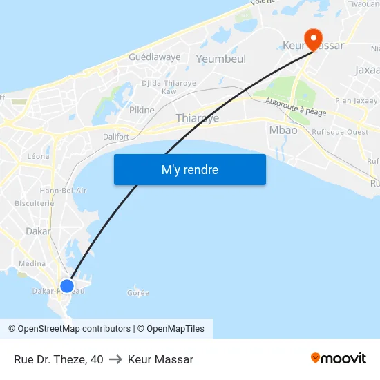 Rue Dr. Theze, 40 to Keur Massar map