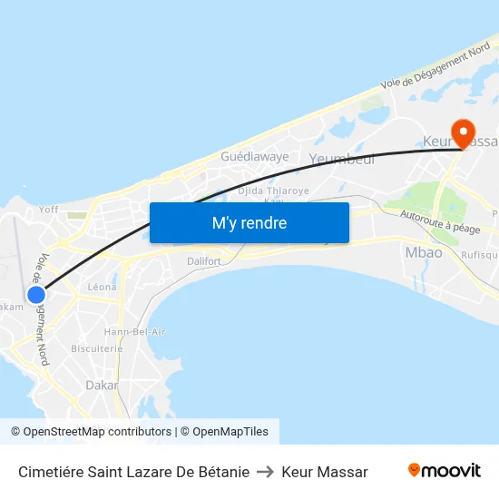 Cimetiére Saint Lazare De Bétanie to Keur Massar map