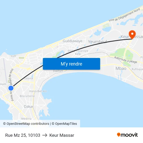 Rue Mz 25, 10103 to Keur Massar map