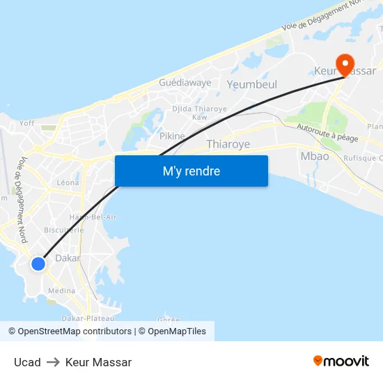 Ucad to Keur Massar map