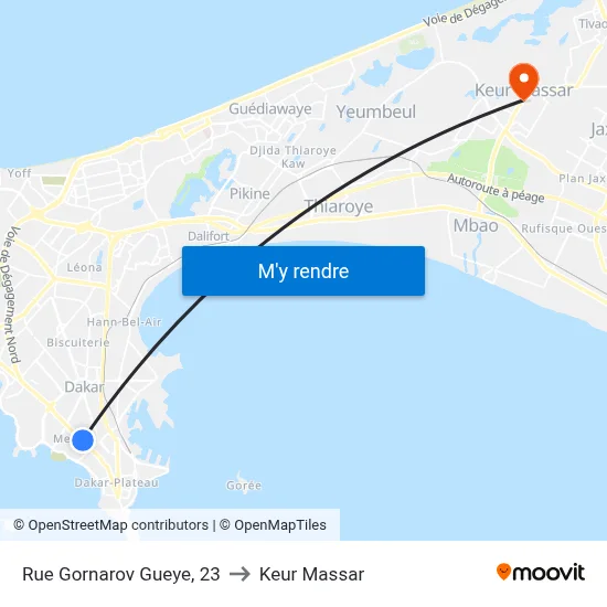 Rue Gornarov Gueye, 23 to Keur Massar map