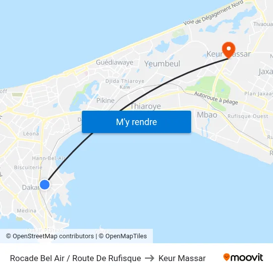 Rocade Bel Air / Route De Rufisque to Keur Massar map