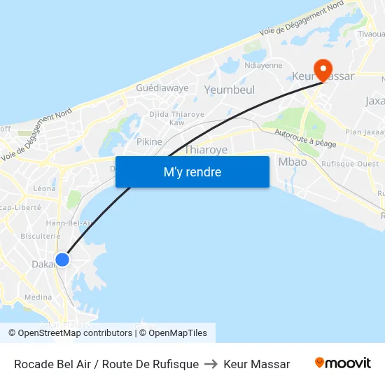 Rocade Bel Air / Route De Rufisque to Keur Massar map