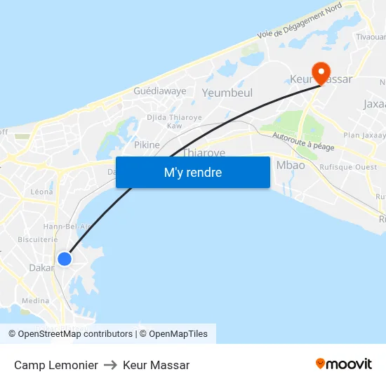 Camp Lemonier to Keur Massar map