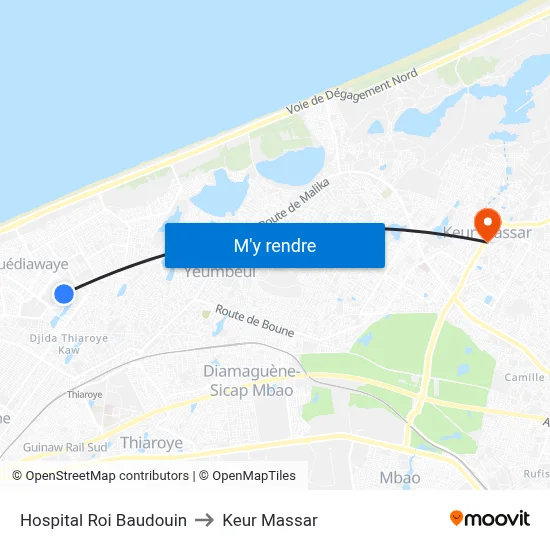 Hospital Roi Baudouin to Keur Massar map