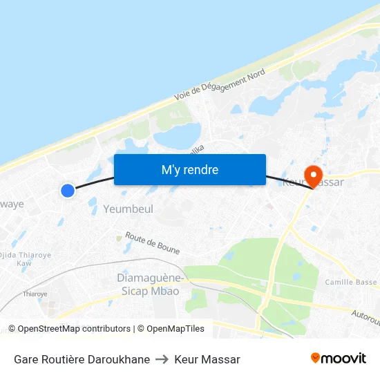 Gare Routière Daroukhane to Keur Massar map
