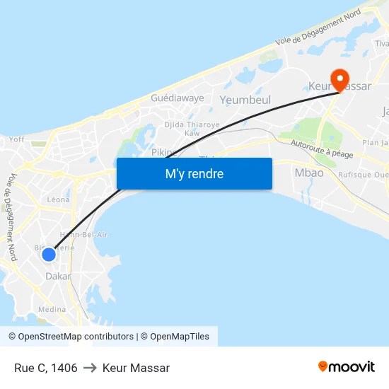 Rue C, 1406 to Keur Massar map