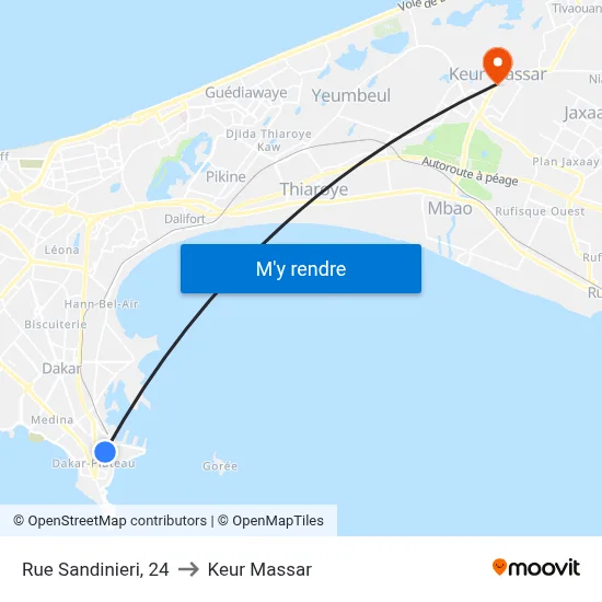 Rue Sandinieri, 24 to Keur Massar map